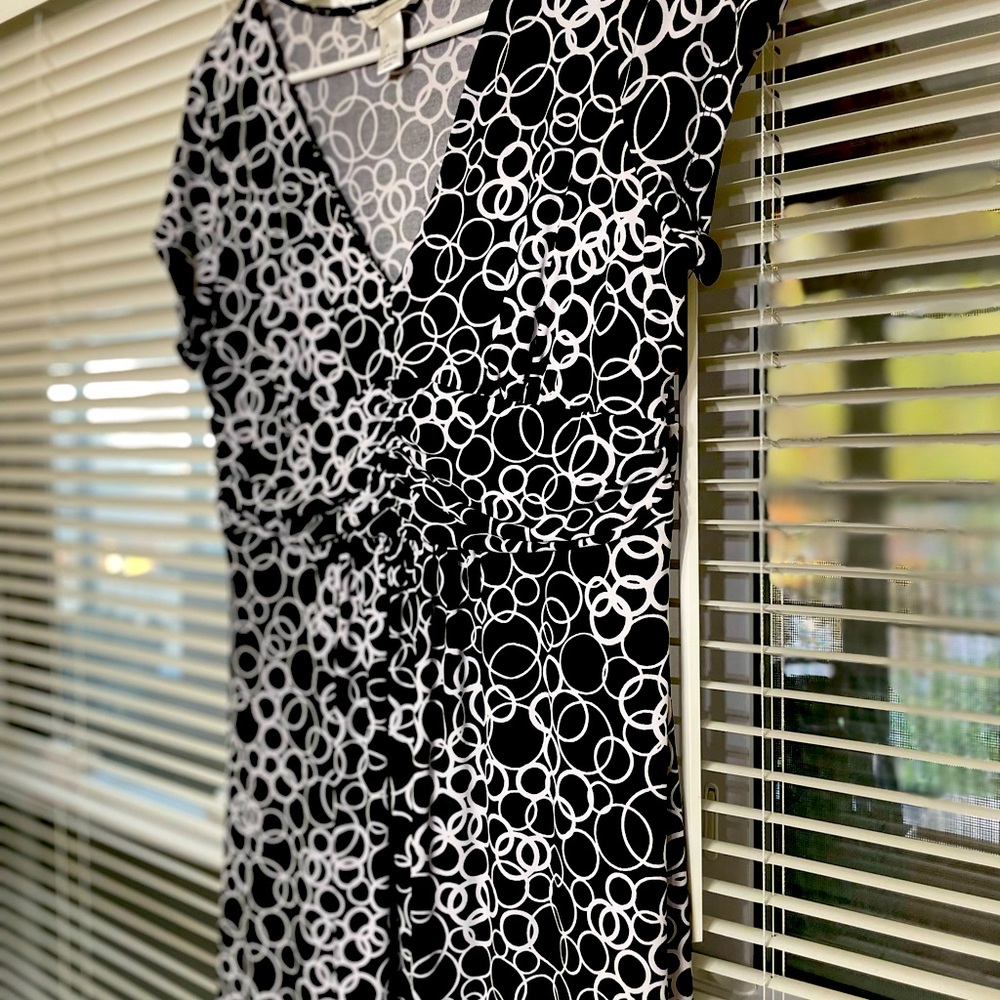 Christopher & Banks Black and White Circle Print Dress - Size M